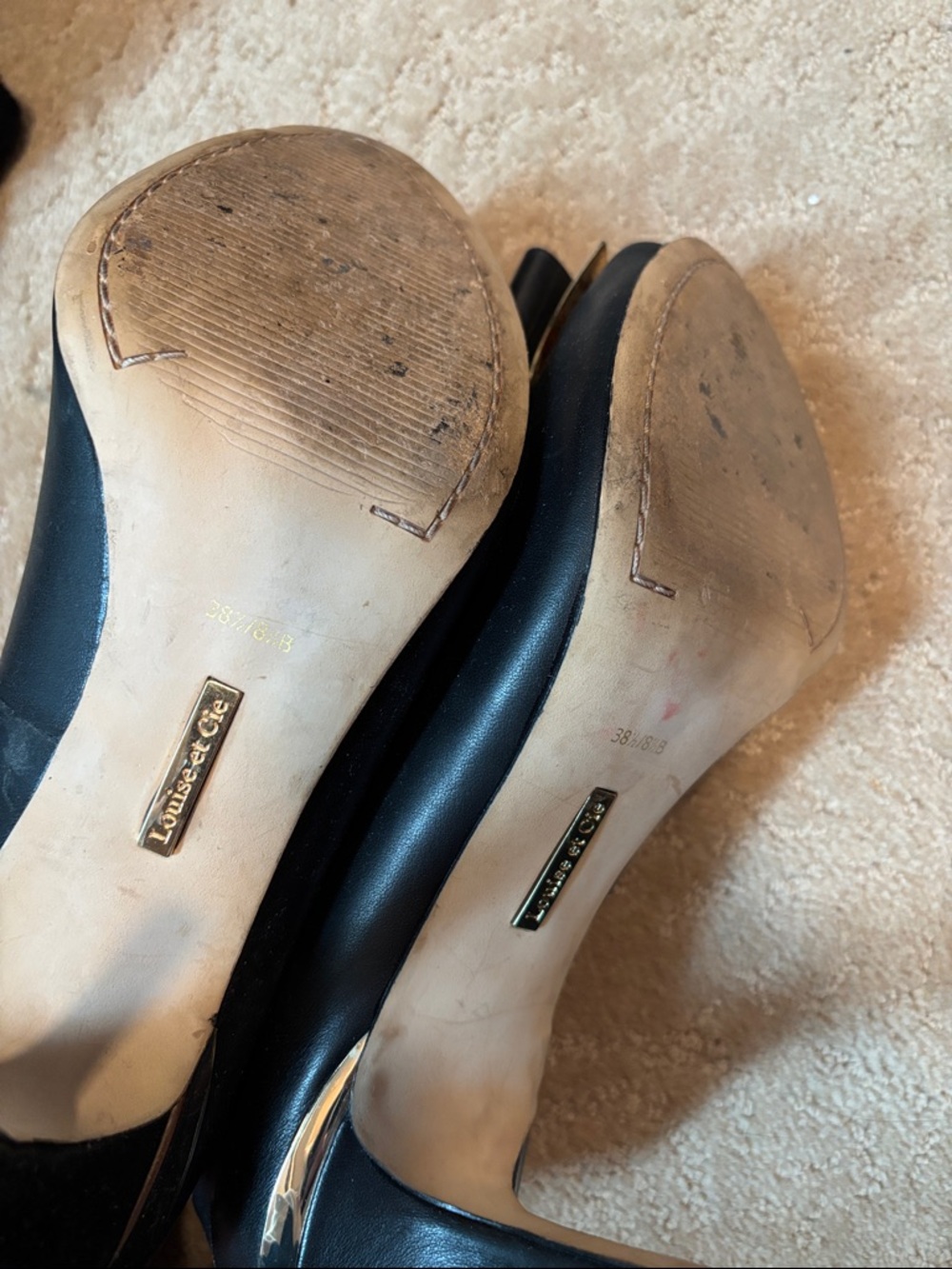 Three pairs of Louis et Cie peep toe heels. Navy, beige and black. - Picture 10 of 10
